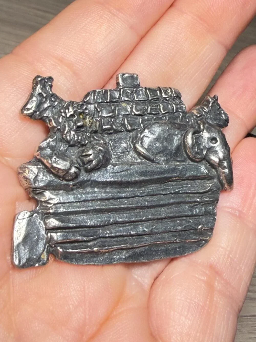 Sheridan Vintage Noahs Ark Brooch Animals Pewter Silver Tone 2”
